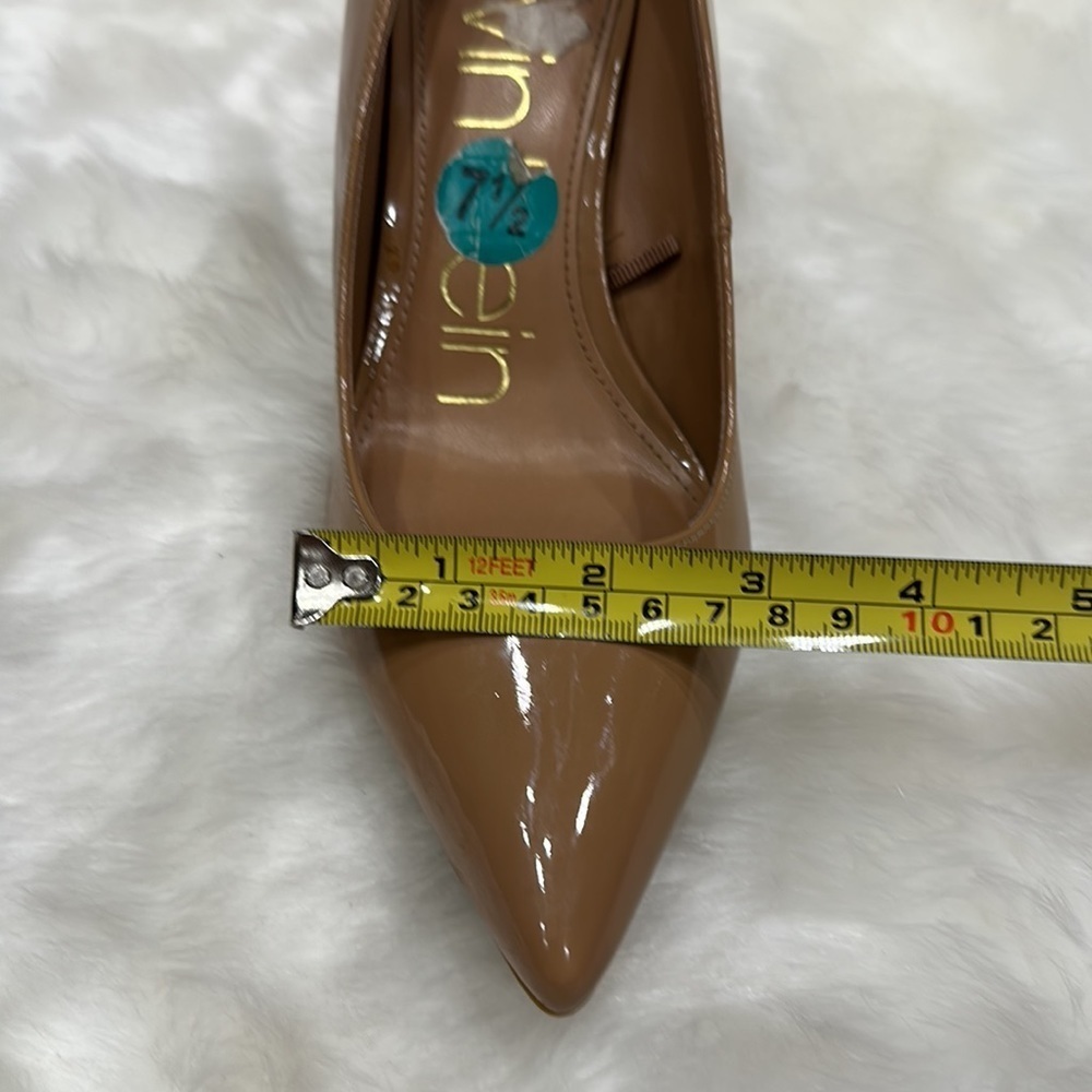 Calvin Klein Patent Pointed-Toe Kitten Heel Pumps in Nude - Picture 10 of 15